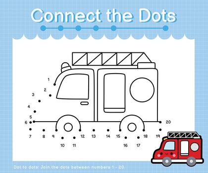Connect the dots counting numbers 1 to 20 puzzle worksheet with Transportation vector