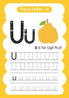 Alphabet Trace Letter A to Z preschool worksheet with Fruit Name vector