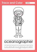 Trace and Color worksheets with occupation words vector