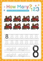 Numbers tracing template by counting vehicle vector