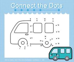 Connect the dots counting numbers 1 to 20 puzzle worksheet with Transportation vector