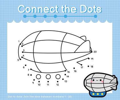 Connect the dots counting numbers 1 to 20 puzzle worksheet with Transportation vector