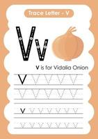 hoja de trabajo preescolar de la letra a a la z del alfabeto con el nombre de la fruta vector