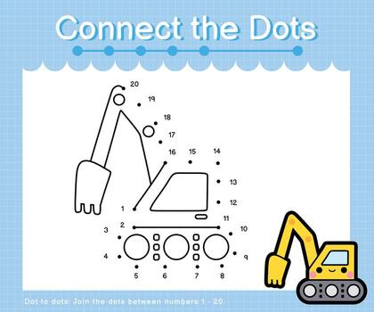 Connect the dots counting numbers 1 to 20 puzzle worksheet with Transportation vector