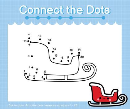 Connect the dots counting numbers 1 to 20 puzzle worksheet with Transportation vector