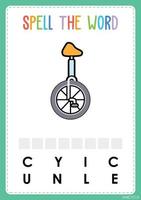 Spelling worksheet find the missing letter game for kids the word vector