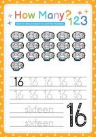 Numbers tracing template by counting vehicle vector