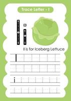 Alphabet Trace Letter A to Z preschool worksheet with Fruit Name vector