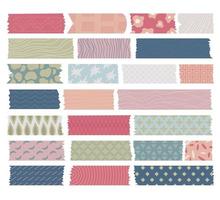 papel rasgado con cinta washi vintage de patrón pastel con imágenes prediseñadas coloridas rotas para pegatina o textura estacionaria vector