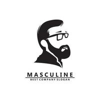 masculine man logo icon vector with beard, handsome cool dignified appearance