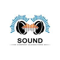 vector de icono de logotipo de onda de sonido de música, altavoz y auriculares