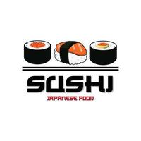 vector de logotipo de comida japonesa de sushi, con una variedad de carne de marisco, diseño de fondo adecuado para pegatinas, serigrafía, pancartas, desolladores, empresas