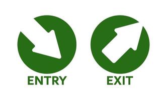 Entry and exit arrow green round sign, entrance and way out circle direction symbol vector