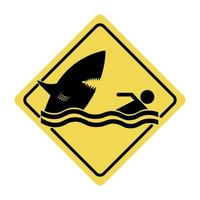 rectángulo amarillo ataque de tiburón vector de señal de advertencia de seguridad en la playa, precaución de mordedura de tiburón salvaje
