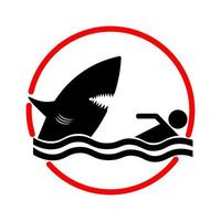 ataque de tiburón en la señal de advertencia de seguridad de la playa, cerca de la playa del vector de símbolo de vista de tiburón