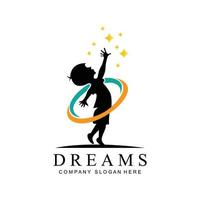 logotipo de icono vectorial lograr sueños, educación, concepto de estrella, niños vector