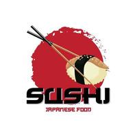 vector de logotipo de comida japonesa de sushi, con una variedad de carne de marisco, diseño de fondo adecuado para pegatinas, serigrafía, pancartas, desolladores, empresas