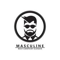 vector de icono de logotipo de hombre masculino con barba, apariencia digna fresca y guapa