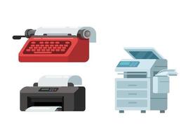 Vintage typewritter, printer and photocopy machine office set illustration vector