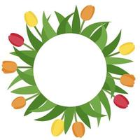 Tulip flowers and leaves elements frame vector illustration