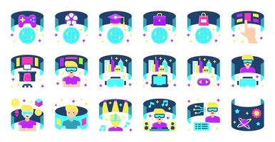 Metaverse related vector icon set, flat style