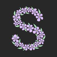 Floral botanical alphabet. Vintage hand drawn monogram letter S. Letter with plants and flowers. Vector lettering isolated on white