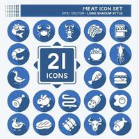 conjunto de iconos de carne. adecuado para la comida. estilo de sombra larga. diseño simple editable. vector de plantilla de diseño. ilustración sencilla