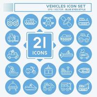 Icon Set Vehicles. suitable for Education symbol. blue eyes style. simple design editable. design template vector. simple illustration vector