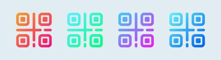 icono de código qr establecido en colores degradados. escanear el símbolo del código qr. vector