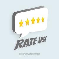 Rate us review concept. 5 stars with speech bubble isolated on light background. Review customer business concept. vector