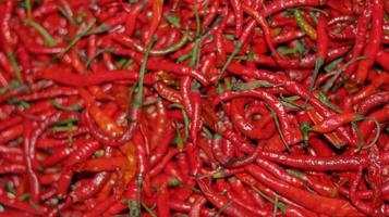 Red chili peppers close up, red chili in the supermarket photo
