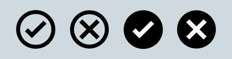 Set of check mark and cross mark in black color. Checkmark checklist vector illustration.