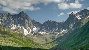 8K Glacial Valley and Alpine Meadow in Front of Rocky Mountain Peaks video
