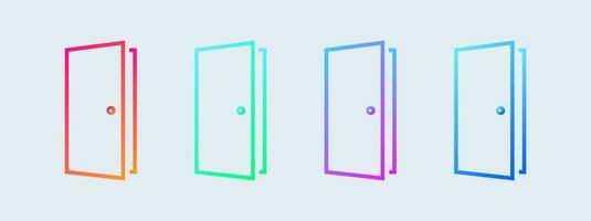 Door outline icon in gradient colours. Set of colourful door sign. vector
