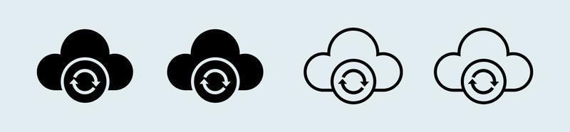 Set of cloud icon with sync symbol in black and white colors. Vector illustration.