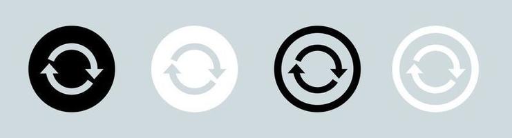 Circle arrows icon set in black and white colors. Synchronyze database vector. vector