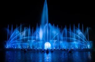 The colorful fountain dancing in celebration of year with dark night sky background. photo