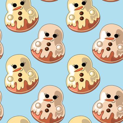 Seamless vector pattern with cute cartoon snowman