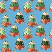 Seamless vector pattern with gingerbread in the form of Christmas tree