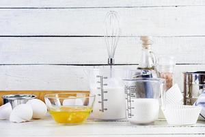 Flour with kitchen accessories for making dough. Dough for baking. photo