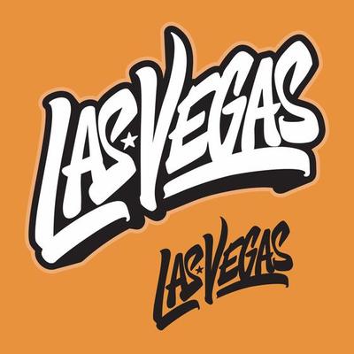 Las Vegas - hand drawn lettering phrase. Sticker with lettering in paper cut style. Vector illustration.