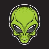 muñón de cara alienígena, huella de cabeza marciana humanoide, invasor espacial futurista, ilustración de vector de emblema de dibujos animados de fantasía paranormal
