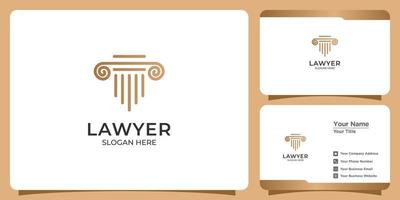 minimalist linear style lawyer logo and business card vector