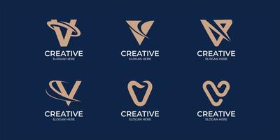 minimalist linear style letter v logo set