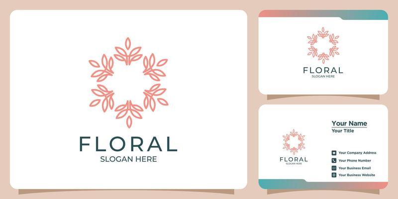 Set of hand drawn feminine and modern floral template logos and business cards