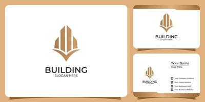 Minimalist building logo with line art style logo design and business card template