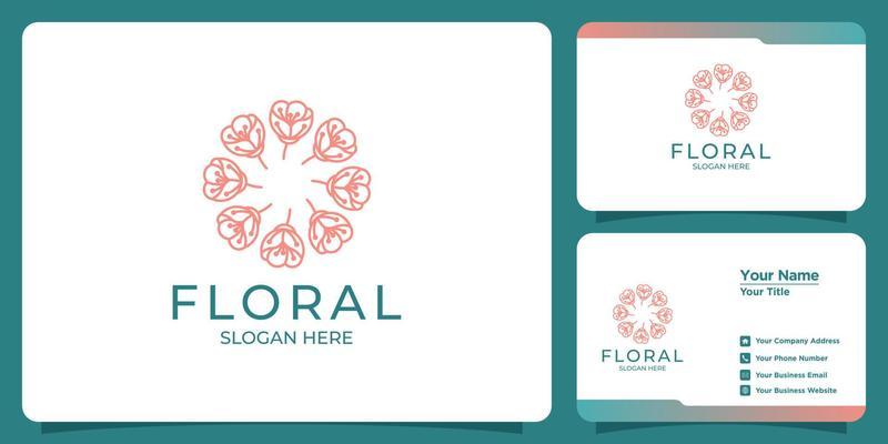 Set of hand drawn feminine and modern floral template logos and business cards