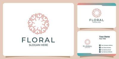 Set of hand drawn feminine and modern floral template logos and business cards vector