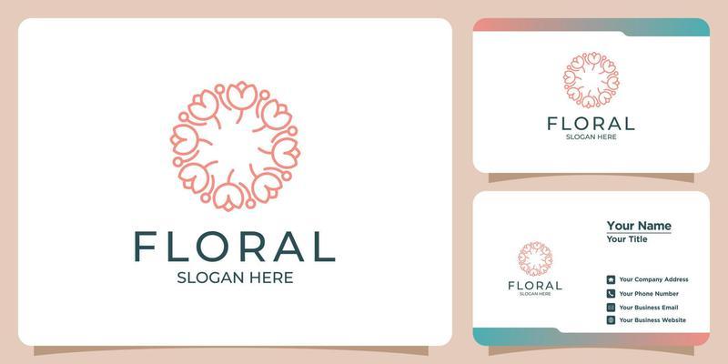 Set of hand drawn feminine and modern floral template logos and business cards