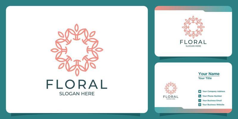 Set of hand drawn feminine and modern floral template logos and business cards